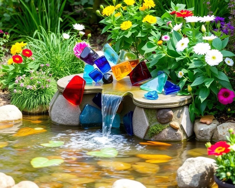 DIY-Brunnen aus recyceltem Glas für nachhaltige Gartendeko