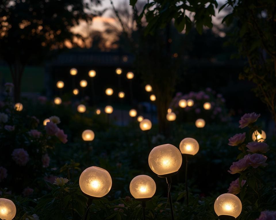 Gartenbeleuchtung mit schwebenden Lichtern