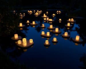 Schwimmende Lichterinseln für stimmungsvolle Teiche