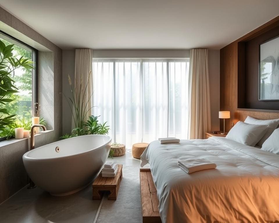 Wellness-Design im Badezimmer und Schlafzimmer