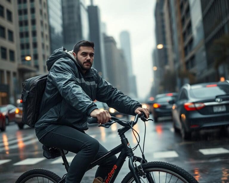 Was macht ein Fahrradkurier bei Regenwetter?