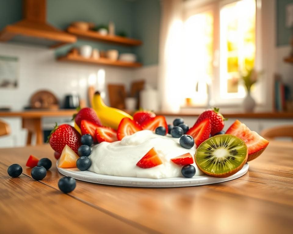 Obst Quark mit frischen Früchten